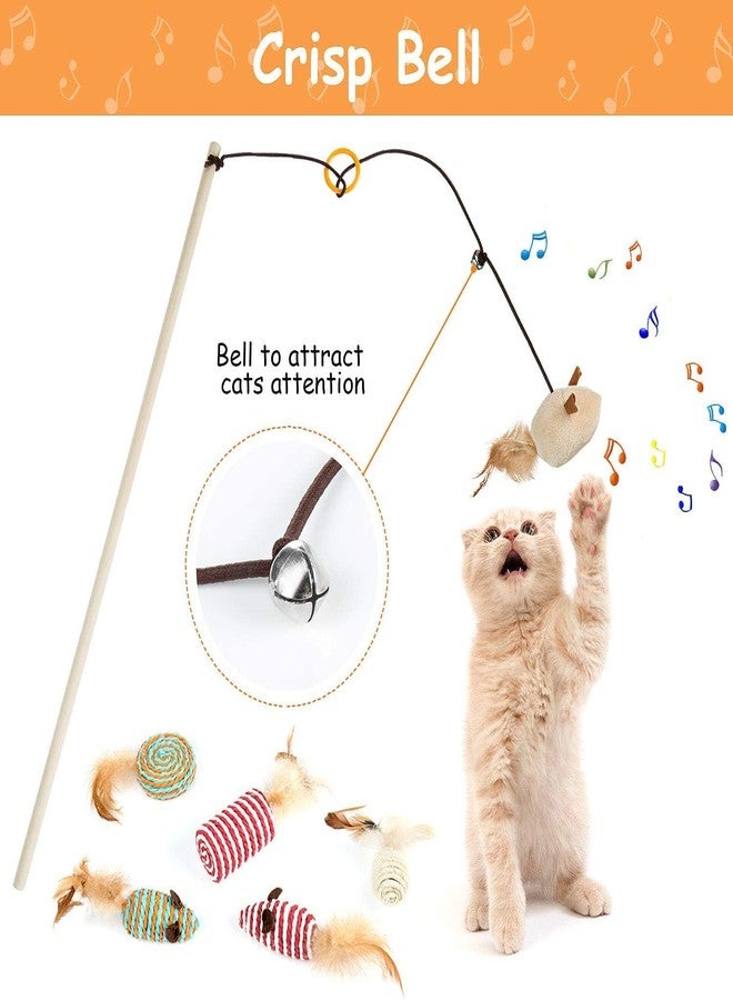 PETLICIOUS & MORE مجموعة هدايا ألعاب قطيفة تفاعلية من بيتليشوس آند مور® للقطط، تتضمن كرة من السيزال ولعبة فأر مع جرس وعصا ريش للقطط (مجموعة من 7 قطع) - Image 5